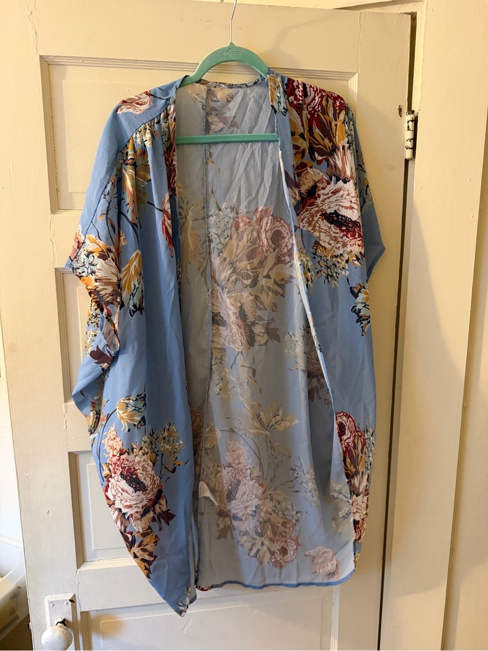 Light Blue Floral Kimono Coverup for Women